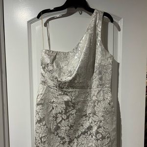 One shoulder white and silver mini dress